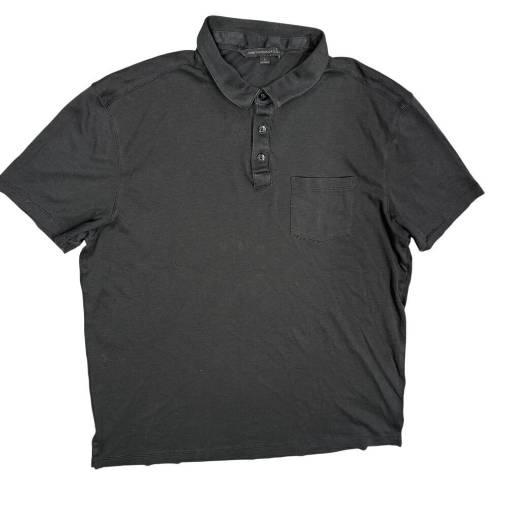 John Varvatos USA Polo Shirt Short Sleeve 100% Cotton Stretch Black Large